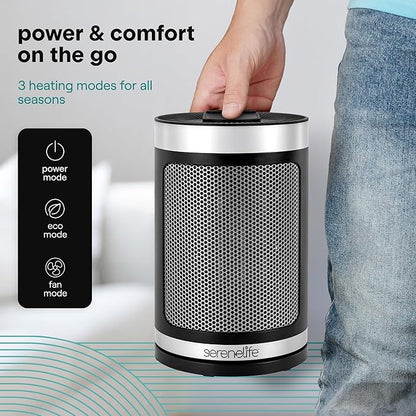 SereneLife Portable Space Heater – 1500W PTC Ceramic Electric Heater with Thermostat, Remote, 12-Hour Timer, 3 Heating Modes, Oscillation, Safe & Quiet for Home, Office, Bedroom (Black)