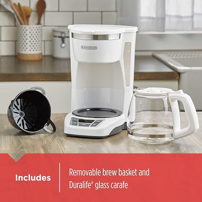 BLACK+DECKER CM1160W-1 CM1160W 12-Cup Programmable Coffeemaker, White/Stainless Steel