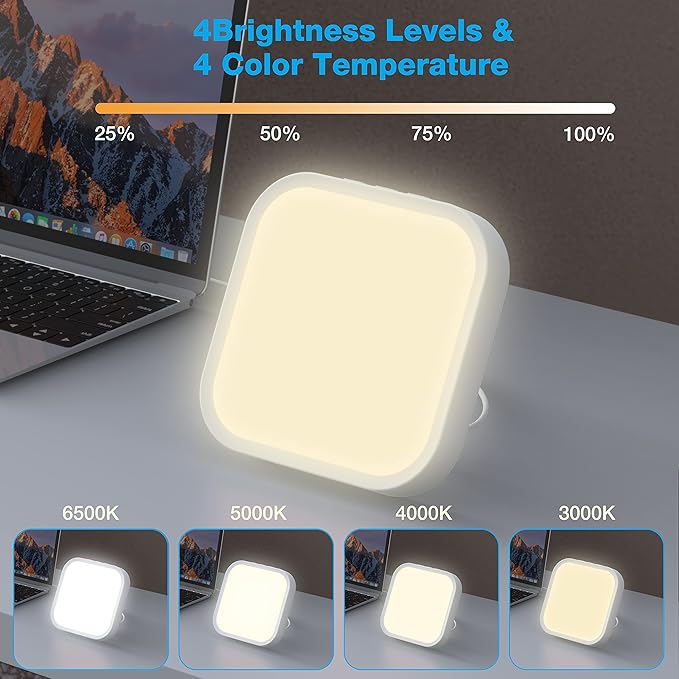 Qoosseine Light Therapy Lamp - 10000 Lux UV-Free Light Box with 4 Brightness Levels, 4 Color Temperatures, 4 Timer Functions and Memory Function - Portable for Home/Office