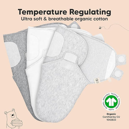 3-Pack Organic Baby Swaddle Sleep Sacks - Swaddles for Newborns, Infant 0-3 Months, Baby Girls, Boys, Soft & Snug Newborn Sleep Sack, Nursery Swaddling Blankets (Cloud, OS)