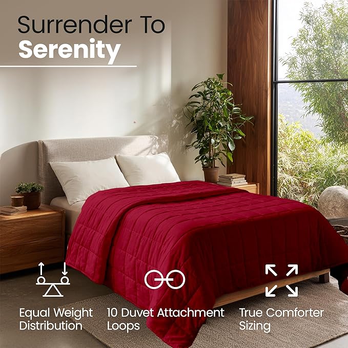 HomeSmart Products Weighted Blanket Queen Size 20 lbs - Breathable, Hypoallergenic Soft Fabric, Heavy Blanket, Red Burdundy