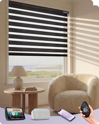 Graywind Motorized Blinds with Remote, Smart Zebra Shades for Windows, Roller Blinds Compatible with Apple Homekit, Alexa, Google Home, Custom Size, Classic - Charcoal