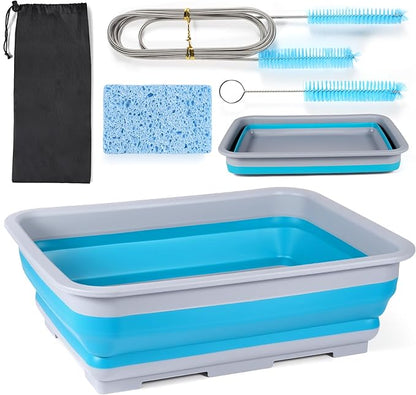 CPAP Cleaning kit Hose and Mask Brush with Collapsible Wash Basin Tub，Sponge and Storage Hag，6.9ft Extra Long Hose Brush, Compatible with 15mm and 22mm Hoses