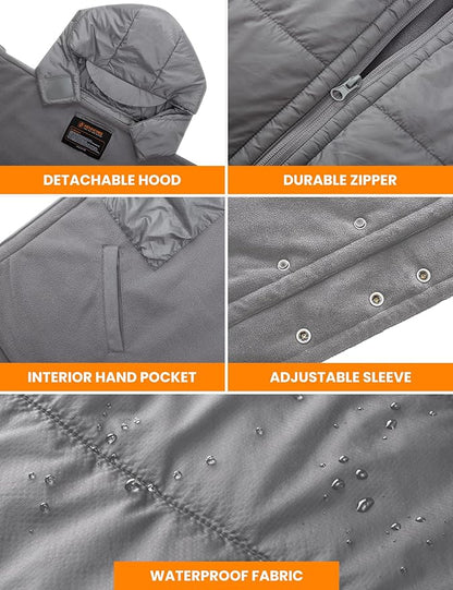 HENNCHEE Heated Blanket Battery Operated with Removable Hooded 70" x 42" Portable Heated Blanket with 16000mAh Battery Pack 5 Heating Zones Waterproof Heated Poncho for Home, Outdoors, Camping, Grey
