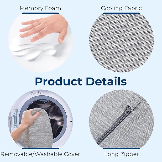 5 STARS UNITED Large Knee Pillow for Side Sleepers - Hip Pain Relief, Memory Foam Leg Cushion for Side Sleeping - Between Legs Pillow for Sciatica & Lower Back Pain, Arctic Gray