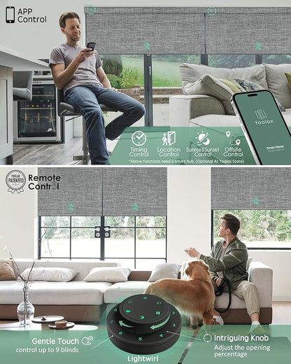 Yoolax Motorized Blinds with Remote, Smart Blinds for Windows Blackout Automatic Shades Work with Alexa Remote Control Roller Window Shades with Valance, Custom Size (Fabric-Smoky Grey)