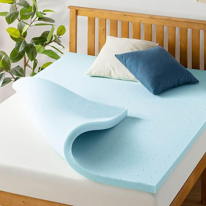 Best Price Mattress 1.5 Inch Ventilated Memory Foam Mattress Topper, Cooling Gel Infusion, CertiPUR-US Certified, Dorm Essentials, Short Queen