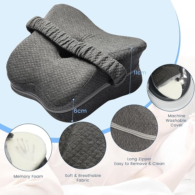 Knee Pillow for Side Sleepers, Long 13.8" Knee Leg Pillow for Side Sleeping, Memory Foam Smooth Spine Alignment Pillow, Sciatica Pain Relief Pillow with Ergonomic Design- Large, Gray (Butterfly)