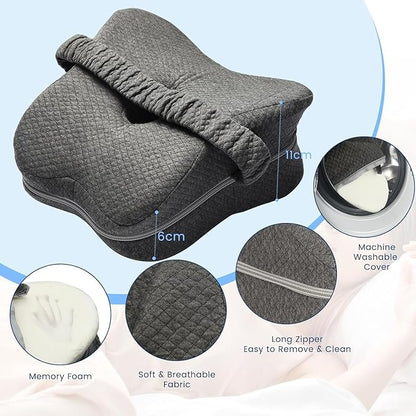 Knee Pillow for Side Sleepers, Long 13.8" Knee Leg Pillow for Side Sleeping, Memory Foam Smooth Spine Alignment Pillow, Sciatica Pain Relief Pillow with Ergonomic Design- Large, Gray (Butterfly)