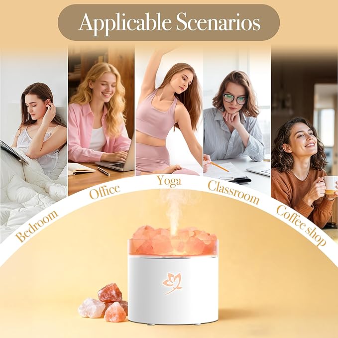 Oil Diffuser - Wood Grain 160ML Aroma Diffuser for Office - Himalayan Salt Rock with Relieving Stress for Women