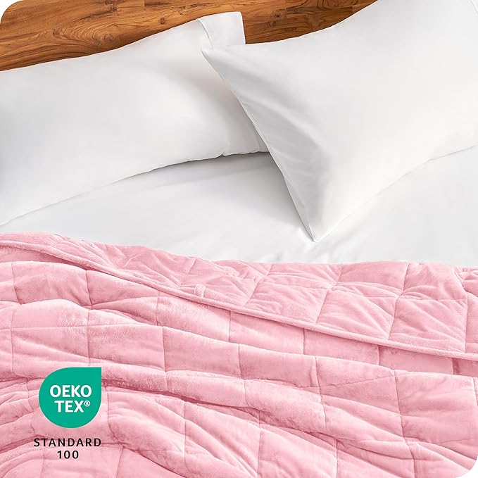 Bare Home Weighted Blanket King Size 25lb (80" x 87") for Adults - Minky Fleece - Premium Heavy Blanket Nontoxic Glass Beads (Light Pink, 80"x87")