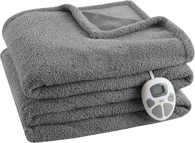 Serta Heated Blanket, Electric Full Size Blanket, Soft, Warm, Fuzzy Heating Blanket Full for Office, Couch, 1-12 hr Auto Shut Off Timer, 10 Lv Heat Setting, ETL Certified, Full 77" x 84" Grey