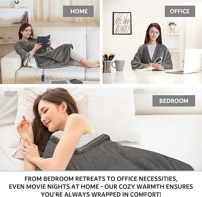 Beautyrest Wearable Electric Poncho Wrap Blanket, Ultra Soft Sherpa & Berber Fleece Heated Throw with Low EMF,UL Certified & OEKO-TEX,3 Heat Settings & 2 Hour Auto Shutoff, Gift-Ready, 50" x 64",Grey