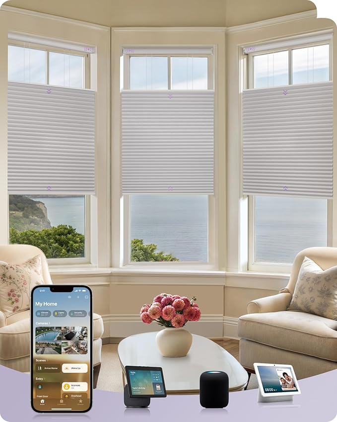 Graywind Motorized Matter Cellular Shades- 100% Blackout Top Down Bottom Up 1-3/4"Cell Honeycomb Blinds for Indoor Windows, Compatible with Alexa Google Siri, Custom Size,Pearl White