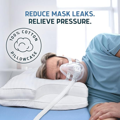 Lunderg Parkin CPAP Pillow for Side & Back Sleepers - The Only Down Alternative with Adjustable Filling & 100% Cotton Case - Reduce Air Leaks & Mask Pressure for Better Sleep - Works with All Masks