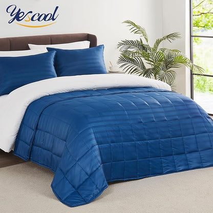 Weighted Blanket for Adults (15 lbs, 48" x 72", Midnight blue Stripes) Heavy Blanket for Sleeping Perfect for 160-180 lbs, Twin Size Breathable Blanket with Premium Glass Bead, Machine Washable