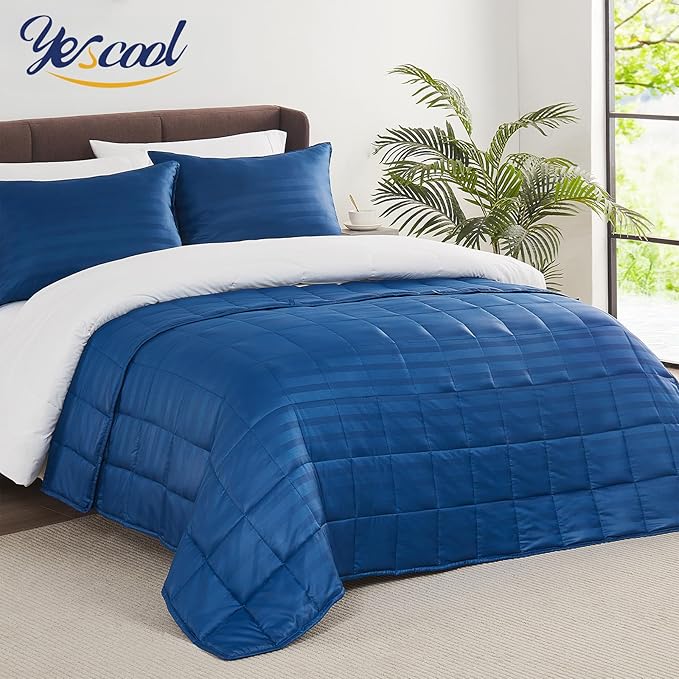 yescool Weighted Blanket for Adults (25 lbs, 88” x 104”, Midnight Blue Stripes) Heavy Blanket for Sleeping Perfect for 240-260 lbs, King Size Breathable Blanket with Premium Glass Bead