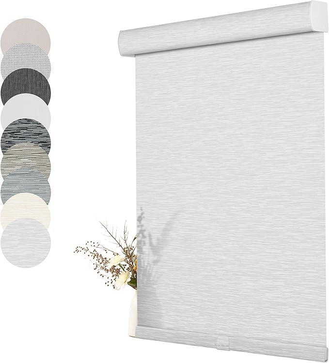 BERISSA Light Filtering Roller Shades for Windows,Cordless Roller Window Shades with Cassette Valance,Linen Roller Blinds,Thermal Insulation Window Shades for Home Office.Custom Color.Custom Size