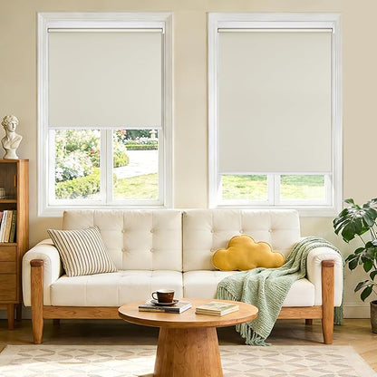 Grandekor Motorized Blinds with Remote | Blackout Cordless Electric Roller Shade Window Treatments, Compatible with Alexa/Google Assistant, for Bedroom, Living Room & Office,Cream-White|23" W x 72" H