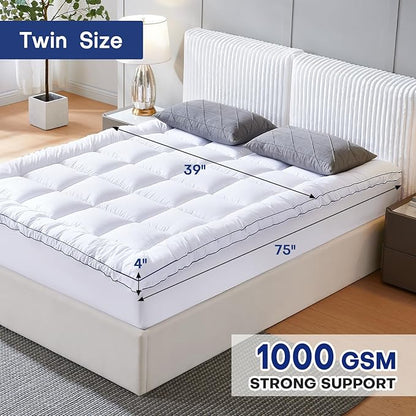 Twin Dual Layer 4 Inch Memory Foam Mattress Topper, Relax Body, Relieve Pain and Aid Sleep - 2 Inch Fluffy Pillow Top Twin Mattress Topper and 2 Inch Cooling Gel Memory Foam, 2X Support