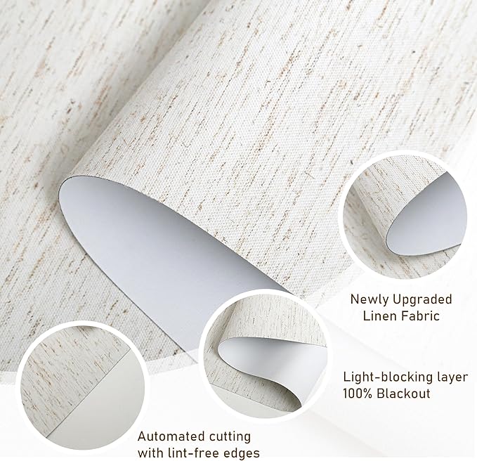 AOSKY Linen Roller Blinds Shades for Indoor Windows Pull Down Cordless Blackout Black Out Window Shade 35 inch Blinds for Home Linen