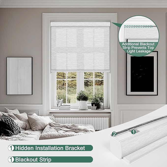 BERISSA Light Filtering Roller Shades for Windows,Cordless Roller Window Shades with Cassette Valance,Linen Roller Blinds,Thermal Insulation Window Shades for Home Office.Custom Color.Custom Size