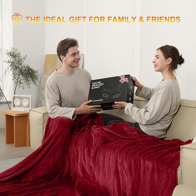 Heated Blanket Electric Blanket King Size, Super Soft Cozy Upgraded Flannel Fast Heating Blanket Dual Control with 5 Heating Levels & 10 Hours Auto Off, Machine Washable, 100" x 90", Burgundy