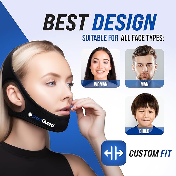 Chin Strap for Sleeping, Built-in Neck Cushions for Comfort, Works for CPAP Users, Snore Jaw Straps for Sleep, Mouth Breathing, Chin Lifting, Anti Snoring Devices, Men and Women, Black, M
