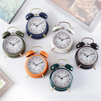 Loud Alarm for Deep Sleepers 4'' Retro Twin Bell Alarm Clock with Backlight for Bedroom and Home Decoration (Retro Blue)