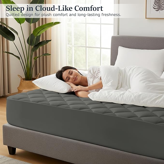 LUX Décor King Mattress Pad - 8 Pack - Quilted Elastic Fitted Mattress Cover Protector Upto 16 Inches Deep Pocket - Soft Breathable Noiseless Mattress Topper (Grey “78 X 80”)