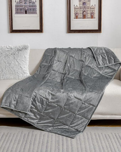 Topblan Weighted Blanket Twin Size 15lbs, Adult Weighted Blankets with Soft Warm Fabric for Sleeping and Calming, Adult Heavy Blanket for Sofa Bed, Grey, 48 x 72 inches