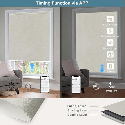 Bringnox Motorized Blinds with Remote,100% Blackout Smart Roller Blinds Compatible with Apple Homekit Google Home and Alexa Via HUB,and Customized (Crimp Platinum-22)