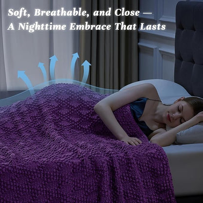 Knitted Weighted Blanket for Adult, Chunky Knit Weighted Throw for Sleep 60"*80" 15lbs, Cooling Breathable Machine Washable Heavy Blanket for Room Decor (Purple, Queen)