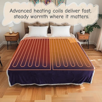 Electric Heated Blanket Full Size 72"x84", Soft Flannel with Overheat Protection, 9 Adjustable Heat Settings & 10-Hour Auto-Off Timer, Fast Heating for Winter Comfort, Dark Purple