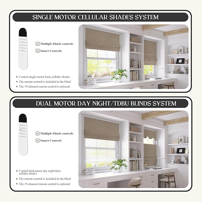 Motorized Top Down Bottom Up Roman Shades with Remote, Cordless Smart Blackout or Light Filtering TDBU Roman Blinds, Automatic Window Blinds for Home, Office, 47" W x 72" H