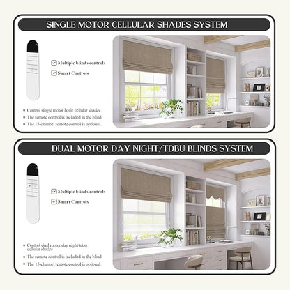Motorized Top Down Bottom Up Roman Shades with Remote, Cordless Smart Blackout or Light Filtering TDBU Roman Blinds, Automatic Window Blinds for Home, Office, 47" W x 72" H