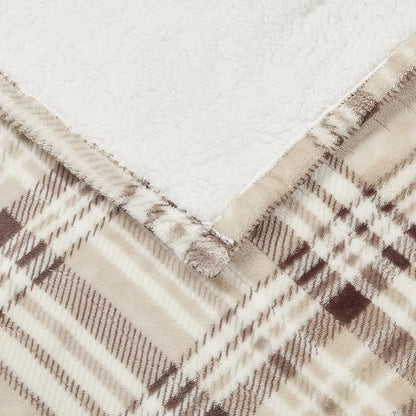 Beautyrest Wearable Electric Poncho Wrap Blanket, Ultra Soft Sherpa & Berber Fleece Heated Throw, UL Certified & OEKO-TEX, 3 Heat Settings & 2 Hour Auto Shutoff, Gift-Ready, 50" x 64", Tan Plaid
