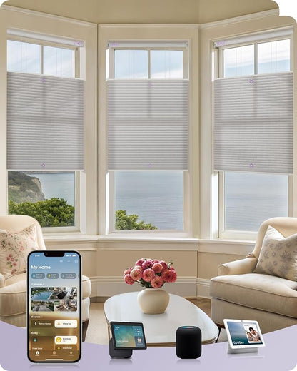 Graywind Motorized Matter Cellular Shades- 60% Blackout Top Down Bottom Up 1-3/4"Cell Honeycomb Blinds for Indoor Windows, Compatible with Alexa Google Siri, Custom Size,Dimout Grey