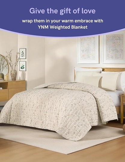 YnM King Size Linen Weighted Blanket for Adults (88x104 Inches, 20 Pounds, Botanical), Exclusive Smallest Compartments, Heavy Bed Blanket for Two Persons of 90~160lbs on Queen or King Bed