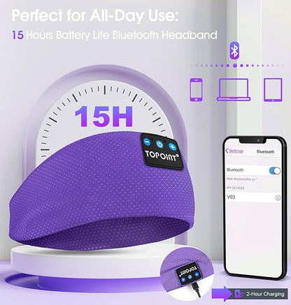 TOPOINT Sleep Headphones Headband Bluetooth 5.4, Sports Headband Wireless Earphones Sweat Breathable with HD Stereo Speaker for Women Men Sports Gifts Workout Jogging Yoga Insomnia Travel Meditation