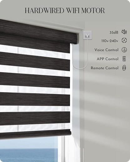 Graywind Motorized Blinds with Remote, Smart Zebra Shades for Windows, Hardwired Roller Blinds Compatible with Apple Homekit, Alexa, Google Home, Custom Size, Classic - Charcoal