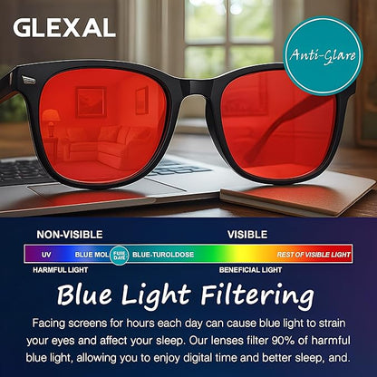 Blue Light Blocking Glasses with Red Lenses – Strong Protection for Sleep, Gaming, Computer & Screen Use – Black Frame Night Glasses for Men Women, Anti Eye Strain & Improve Sleep Quality