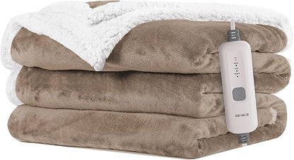 Electric Heated Blanket 72"x84" Full Size Flannel & Sherpa - 4 Heat Settings & 10H Auto Shut Off for Safe Overnight Use, Fast Heating, Machine Washable for Bed, Couch, Office - Brown