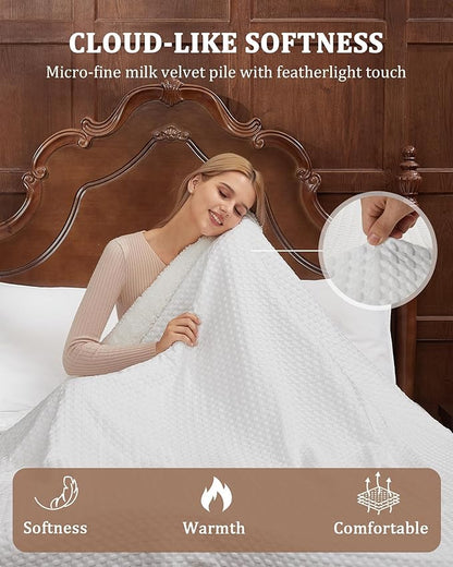 CAROMIO Heated Blanket Twin Size, Waffle Weave Electric Throw Blanket Fast Heating with LCD Controller, 10 Heat Levels & 1-12H Time Settings Auto Off, ETL Certified, Off White, 62" x 84"