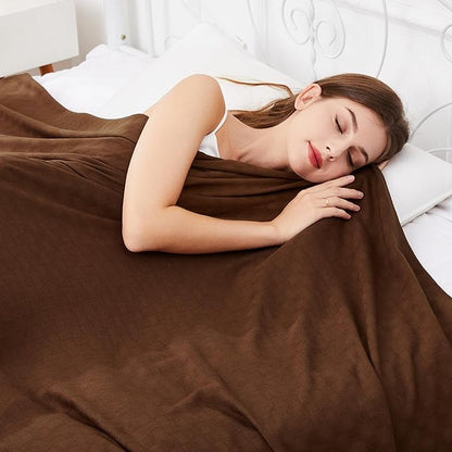 AmyHomie Cooling Blanket Queen Size, 100% Rayon Derived from Bamboo, Cool Summer Blanket for Hot Sleepers Soft Comfy Lightweight Checkered Blankets for All Seasons(Mocha, 90”x90”)