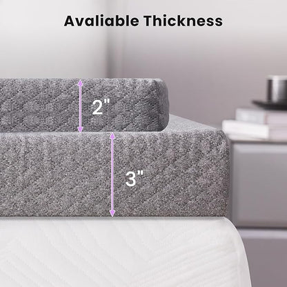 SINWEEK 3 Inch Gel Memory Foam Mattress Topper Twin Size, Pad for Back Pain, Bed Topper with Removable Soft Cover, CertiPUR-US Certified…,Grey