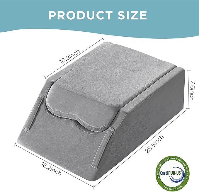 UBBCARE Leg Elevation Pillow for Leg/Knee Surgery Recovery, Memory Foam Double Leg Pillow with Velvet Washable Cover, Grey