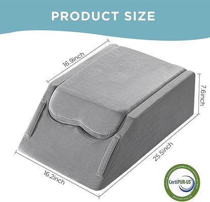 UBBCARE Leg Elevation Pillow for Leg/Knee Surgery Recovery, Memory Foam Double Leg Pillow with Velvet Washable Cover, Grey