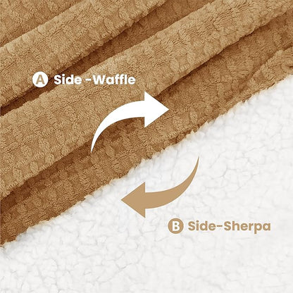 Heated Blanket Electric Blanket Twin Waffle, 62x84 Inches Sherpa Fleece Fast Heating Blanket 6 Heating Levels & 10 Hours Auto Off ETL Certification, Caramel Twin