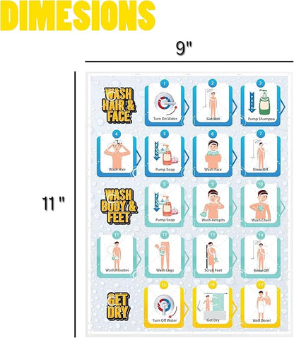 Shower Chart for Kids – Step-by-Step Visual Guide, 9x12 Inch Laminated Self-Care Chart for Children with Special Needs and Autism, Promotes Independent Hygiene Routine (English)